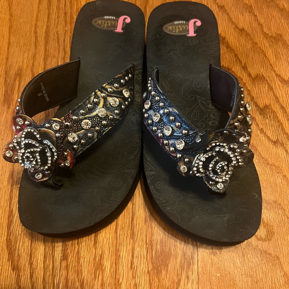 Justin Boots Black Embellished Sandals